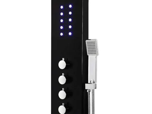 Douchekolom Felicita Met Thermostaatkraan, Balneotherapie En Led-Verlichting - 20*165Cm - Zwart
