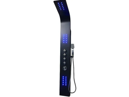 Douchekolom Felicita Met Thermostaatkraan, Balneotherapie En Led-Verlichting - 20*165Cm - Zwart