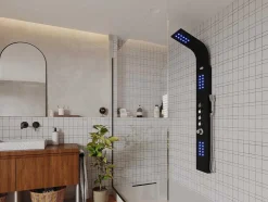 Douchekolom Felicita Met Thermostaatkraan, Balneotherapie En Led-Verlichting - 20*165Cm - Zwart