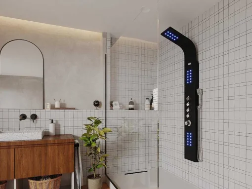 Douchekolom Felicita Met Thermostaatkraan, Balneotherapie En Led-Verlichting - 20*165Cm - Zwart