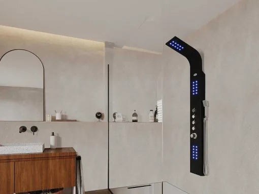 Douchekolom Felicita Met Thermostaatkraan, Balneotherapie En Led-Verlichting - 20*165Cm - Zwart