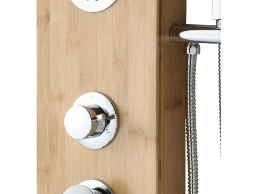 Douchekolom Met Massagestralen Tissia, Tropische Regen En Paneel Van Bamboe - 20 X 140 Cm