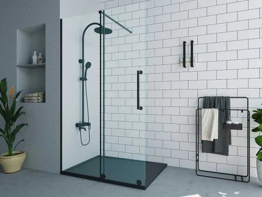 Douchescherm In Industriele Stijl Van Matzwart Metaal - 120 X 200 Cm - Yorem