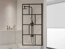 Douchescherm Met Draaisysteem Met Industriele Stijl - 70 X 140 Cm - Mat Zwart - Glas - Rivanon