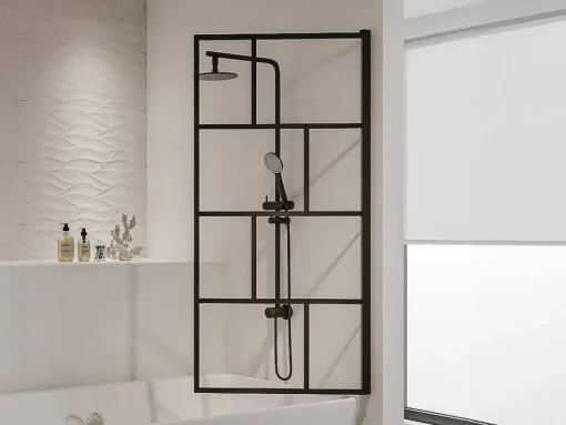 Douchescherm Met Draaisysteem Met Industriele Stijl - 70 X 140 Cm - Mat Zwart - Glas - Rivanon