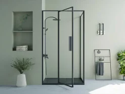 Douchewand Met Draaideur, Mat Zwart, Industriele Stijl - 120 X 80 X 195 Cm - Toroni