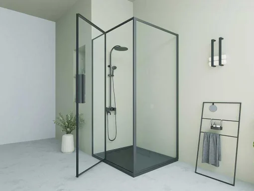 Douchewand Met Draaideur, Mat Zwart, Industriele Stijl - 120 X 80 X 195 Cm - Toroni
