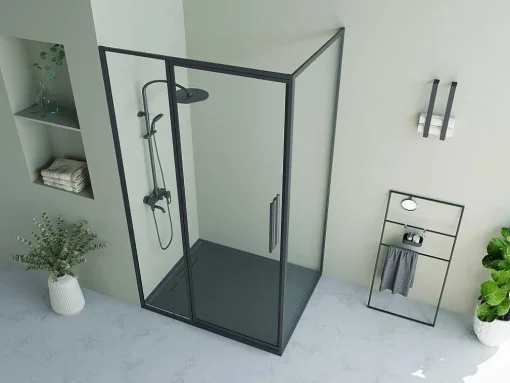 Douchewand Met Draaideur, Mat Zwart, Industriele Stijl - 120 X 80 X 195 Cm - Toroni