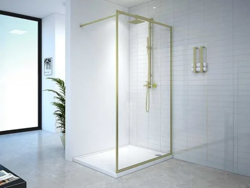 Douchewand Voor Inloopdouche 120 X 200 Cm Goudkleurig Gehard Glas Amberi