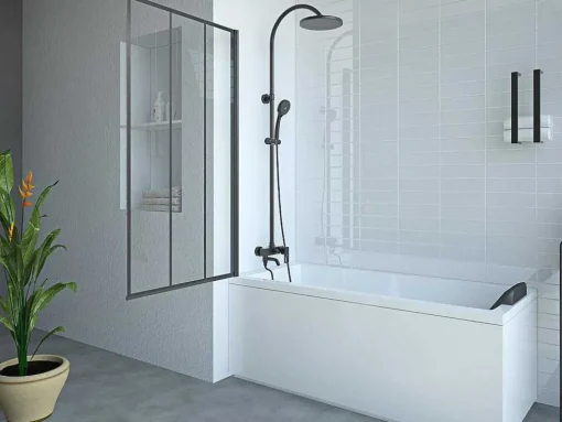 Draaibaar Badscherm Mat Zwart Werkplaats-Look - 80 X 140 Cm - Dolana