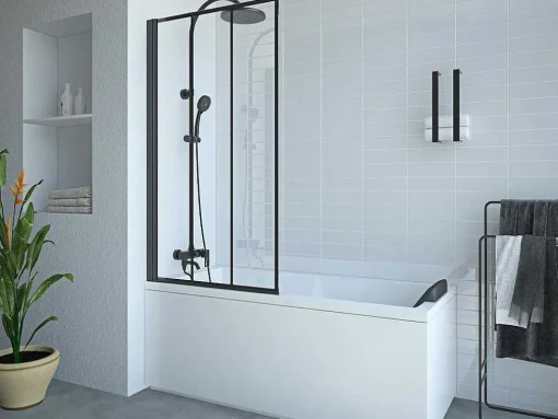 Draaibaar Badscherm Mat Zwart Werkplaats-Look - 80 X 140 Cm - Dolana