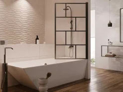 Draaibaar Badscherm Met Industriele Stijl - 80 X 140 Cm - Mat Zwart - Glas - Rivanon