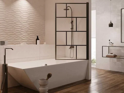 Draaibaar Badscherm Met Industriele Stijl - 80 X 140 Cm - Mat Zwart - Glas - Rivanon