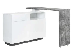 Draaibaar Barmeubel Eldir - 2 Deuren, 1 Lade En 1 Nis - Mdf - Witgelakt & Betonkleur