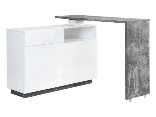 Draaibaar Barmeubel Eldir - 2 Deuren, 1 Lade En 1 Nis - Mdf - Witgelakt & Betonkleur
