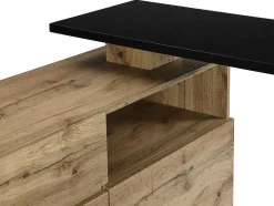 Draaibaar Barmeubel Eldir - 2 Deuren, 1 Lade En 1 Nis - Mdf - Eiken & Zwart