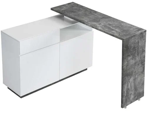 Draaibaar Barmeubel Eldir - 2 Deuren, 1 Lade En 1 Nis - Mdf - Witgelakt & Betonkleur