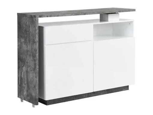Draaibaar Barmeubel Eldir - 2 Deuren, 1 Lade En 1 Nis - Mdf - Witgelakt & Betonkleur