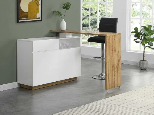 Draaibaar Barmeubel Eldir- 2 Deuren, 1 Lade En 1 Nis - Mdf - Witgelakt & Eiken