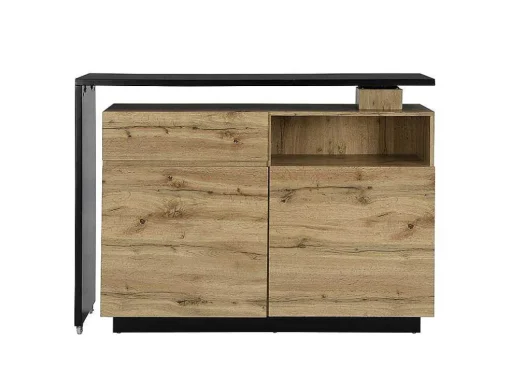 Draaibaar Barmeubel Eldir - 2 Deuren, 1 Lade En 1 Nis - Mdf - Eiken & Zwart