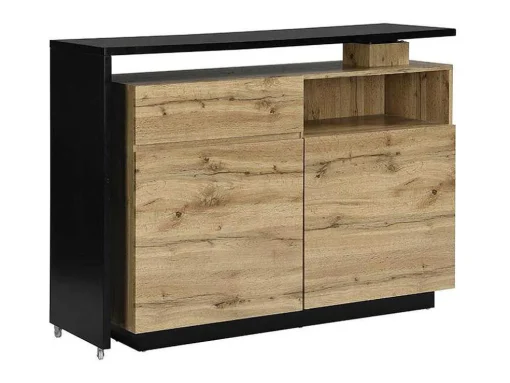 Draaibaar Barmeubel Eldir - 2 Deuren, 1 Lade En 1 Nis - Mdf - Eiken & Zwart