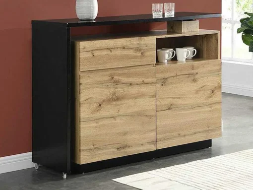 Draaibaar Barmeubel Eldir - 2 Deuren, 1 Lade En 1 Nis - Mdf - Eiken & Zwart