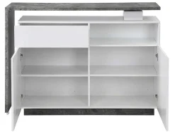 Draaibaar Barmeubel Eldir - 2 Deuren, 1 Lade En 1 Nis - Mdf - Witgelakt & Betonkleur
