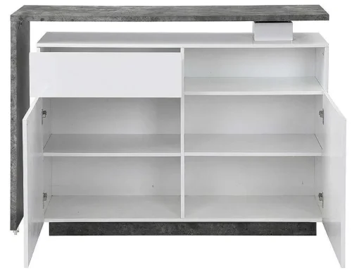 Draaibaar Barmeubel Eldir - 2 Deuren, 1 Lade En 1 Nis - Mdf - Witgelakt & Betonkleur