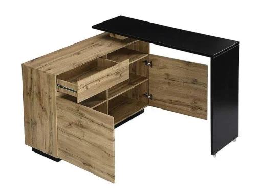 Draaibaar Barmeubel Eldir - 2 Deuren, 1 Lade En 1 Nis - Mdf - Eiken & Zwart