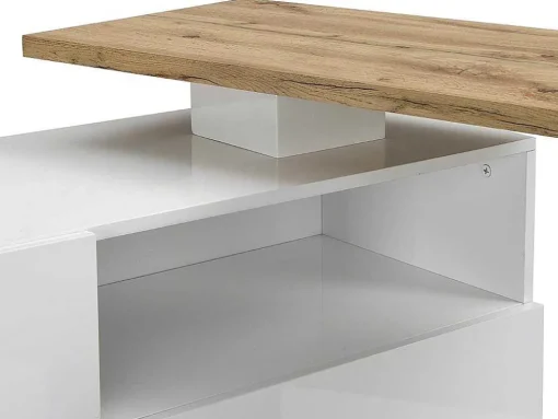 Draaibaar Barmeubel Eldir- 2 Deuren, 1 Lade En 1 Nis - Mdf - Witgelakt & Eiken