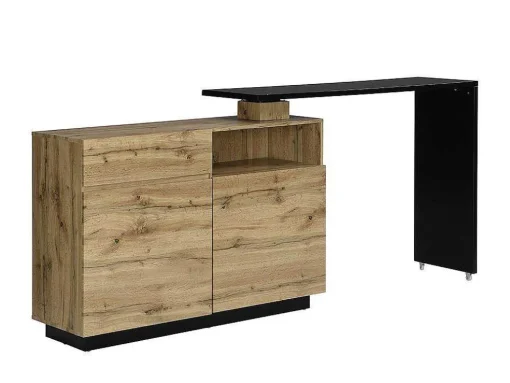 Draaibaar Barmeubel Eldir - 2 Deuren, 1 Lade En 1 Nis - Mdf - Eiken & Zwart