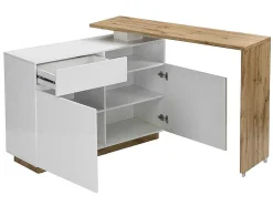 Draaibaar Barmeubel Eldir- 2 Deuren, 1 Lade En 1 Nis - Mdf - Witgelakt & Eiken
