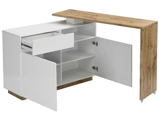 Draaibaar Barmeubel Eldir- 2 Deuren, 1 Lade En 1 Nis - Mdf - Witgelakt & Eiken