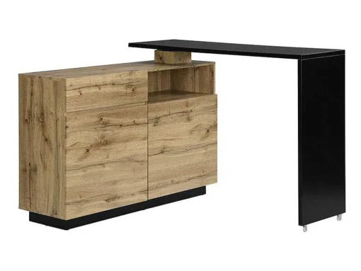 Draaibaar Barmeubel Eldir - 2 Deuren, 1 Lade En 1 Nis - Mdf - Eiken & Zwart