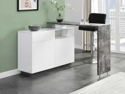 Draaibaar Barmeubel Eldir - 2 Deuren, 1 Lade En 1 Nis - Mdf - Witgelakt & Betonkleur