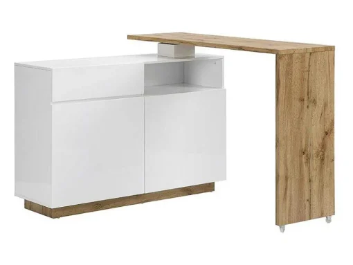Draaibaar Barmeubel Eldir- 2 Deuren, 1 Lade En 1 Nis - Mdf - Witgelakt & Eiken