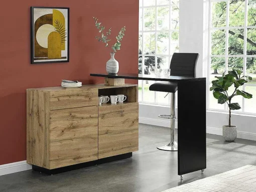 Draaibaar Barmeubel Eldir - 2 Deuren, 1 Lade En 1 Nis - Mdf - Eiken & Zwart