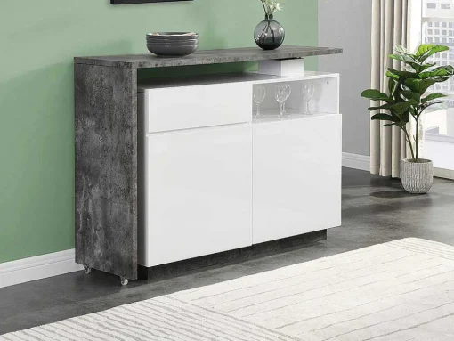 Draaibaar Barmeubel Eldir - 2 Deuren, 1 Lade En 1 Nis - Mdf - Witgelakt & Betonkleur