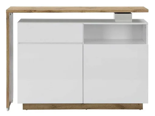 Draaibaar Barmeubel Eldir- 2 Deuren, 1 Lade En 1 Nis - Mdf - Witgelakt & Eiken