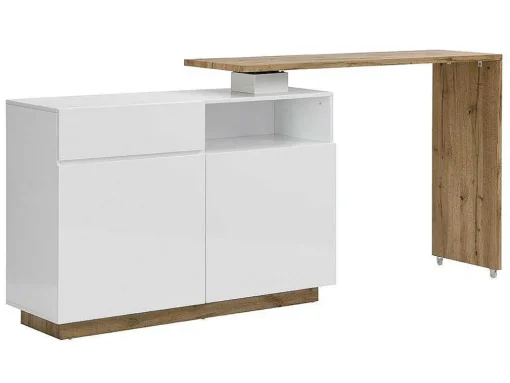 Draaibaar Barmeubel Eldir- 2 Deuren, 1 Lade En 1 Nis - Mdf - Witgelakt & Eiken