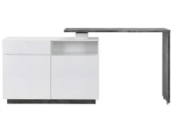 Draaibaar Barmeubel Eldir - 2 Deuren, 1 Lade En 1 Nis - Mdf - Witgelakt & Betonkleur