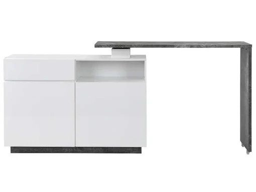 Draaibaar Barmeubel Eldir - 2 Deuren, 1 Lade En 1 Nis - Mdf - Witgelakt & Betonkleur