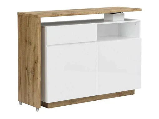 Draaibaar Barmeubel Eldir- 2 Deuren, 1 Lade En 1 Nis - Mdf - Witgelakt & Eiken