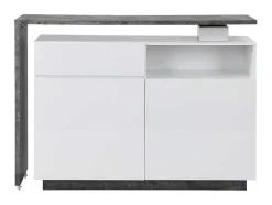 Draaibaar Barmeubel Eldir - 2 Deuren, 1 Lade En 1 Nis - Mdf - Witgelakt & Betonkleur