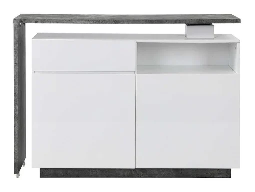 Draaibaar Barmeubel Eldir - 2 Deuren, 1 Lade En 1 Nis - Mdf - Witgelakt & Betonkleur