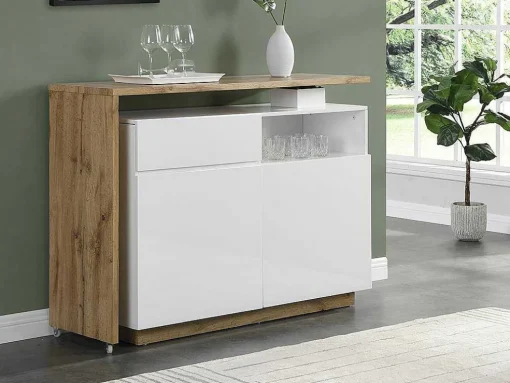 Draaibaar Barmeubel Eldir- 2 Deuren, 1 Lade En 1 Nis - Mdf - Witgelakt & Eiken