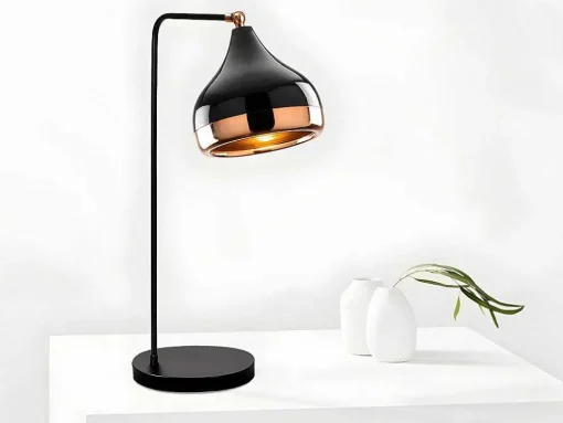 Draaibare Bureaulamp Van Metaal Yildo - D17 X H52 Cm - Zwart En Koperkleurig