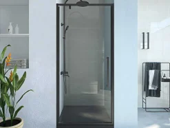 Draaibare Douchedeur Van Matzwart Metaal - Industriele Stijl - 80 X 195 Cm - Tamri