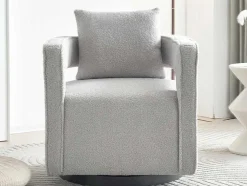 360° Draaibare Fauteuil In Grijze Badstof Met Kussen
