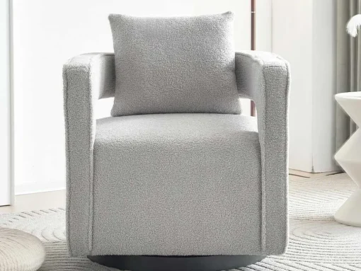 360° Draaibare Fauteuil In Grijze Badstof Met Kussen